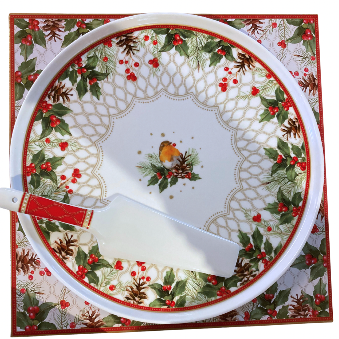 Christmas Berries Cake Plate with Server