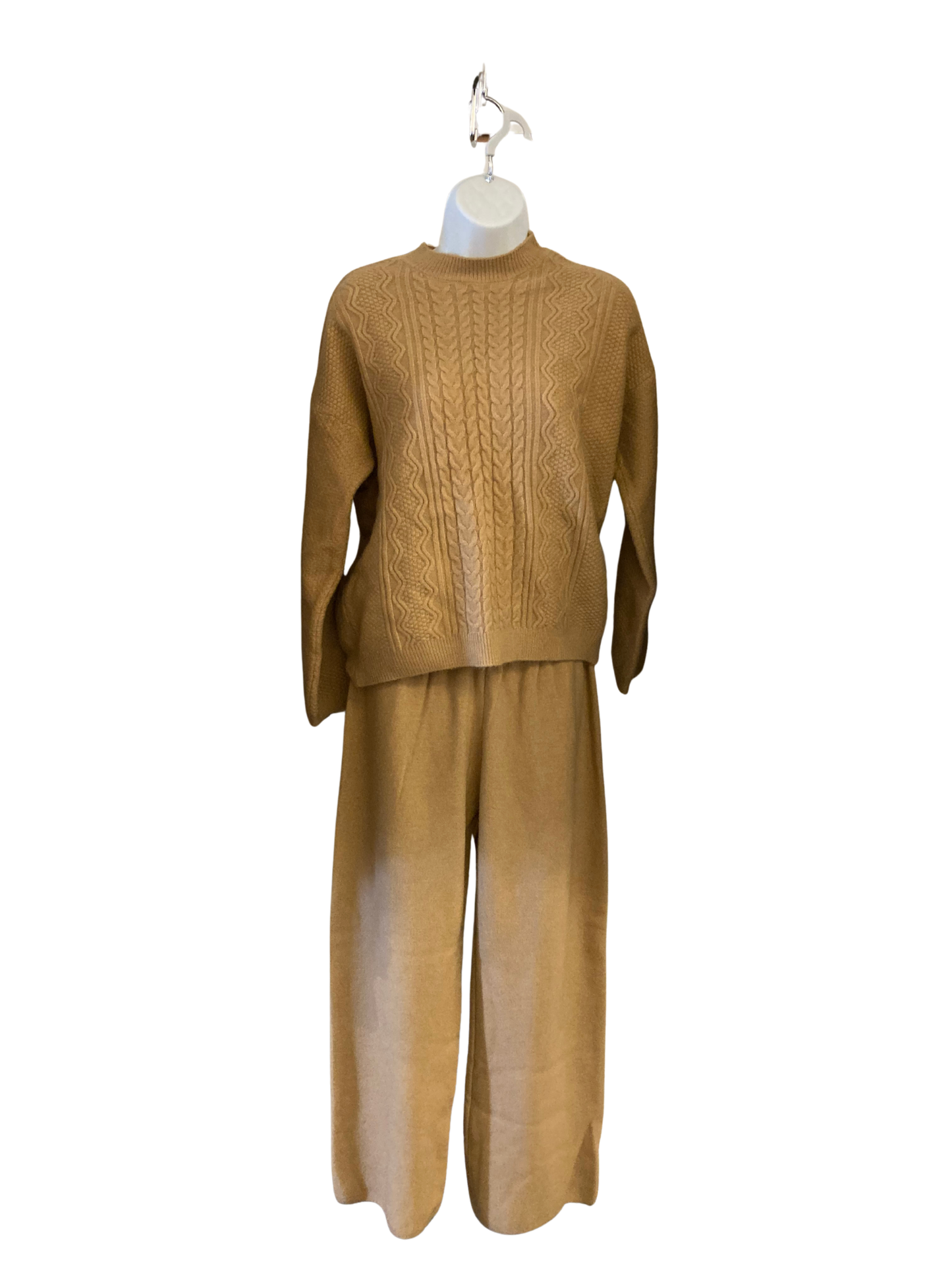Camel Cable Knit Sweater and Pant Set