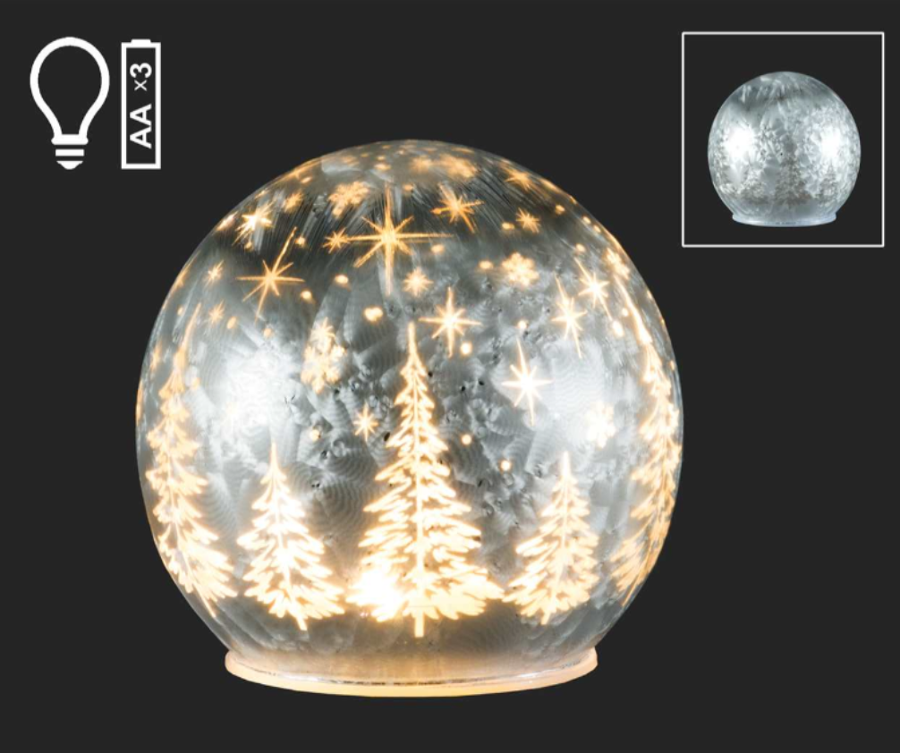 Silver Crackle Sphere with LED Stars - 4.5"