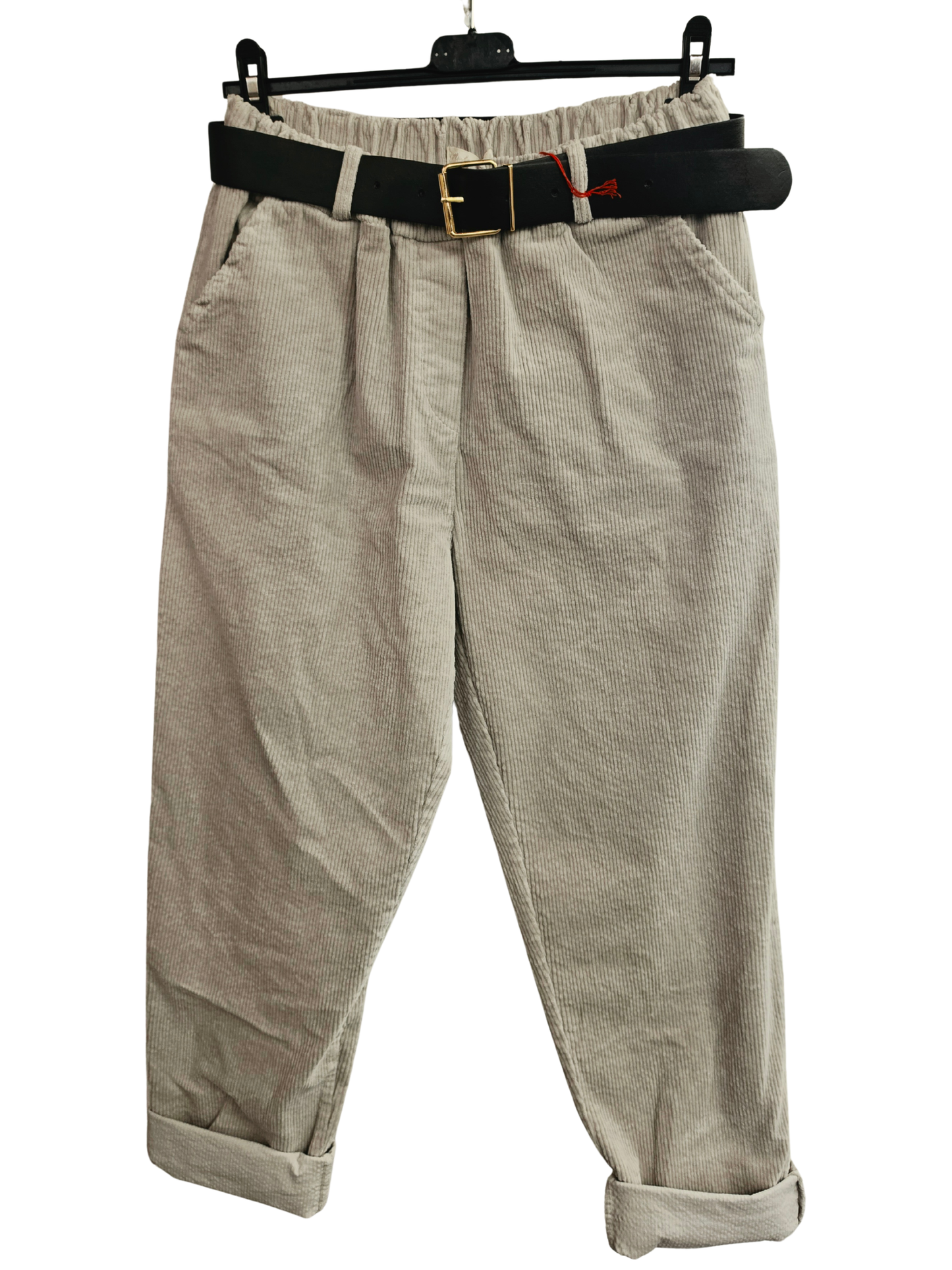 Beige Corduroy Pant with Belt