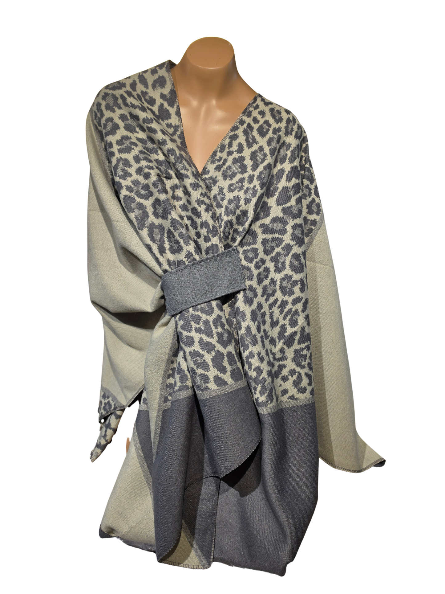 Grey Leopard Print Cashmere Wrap