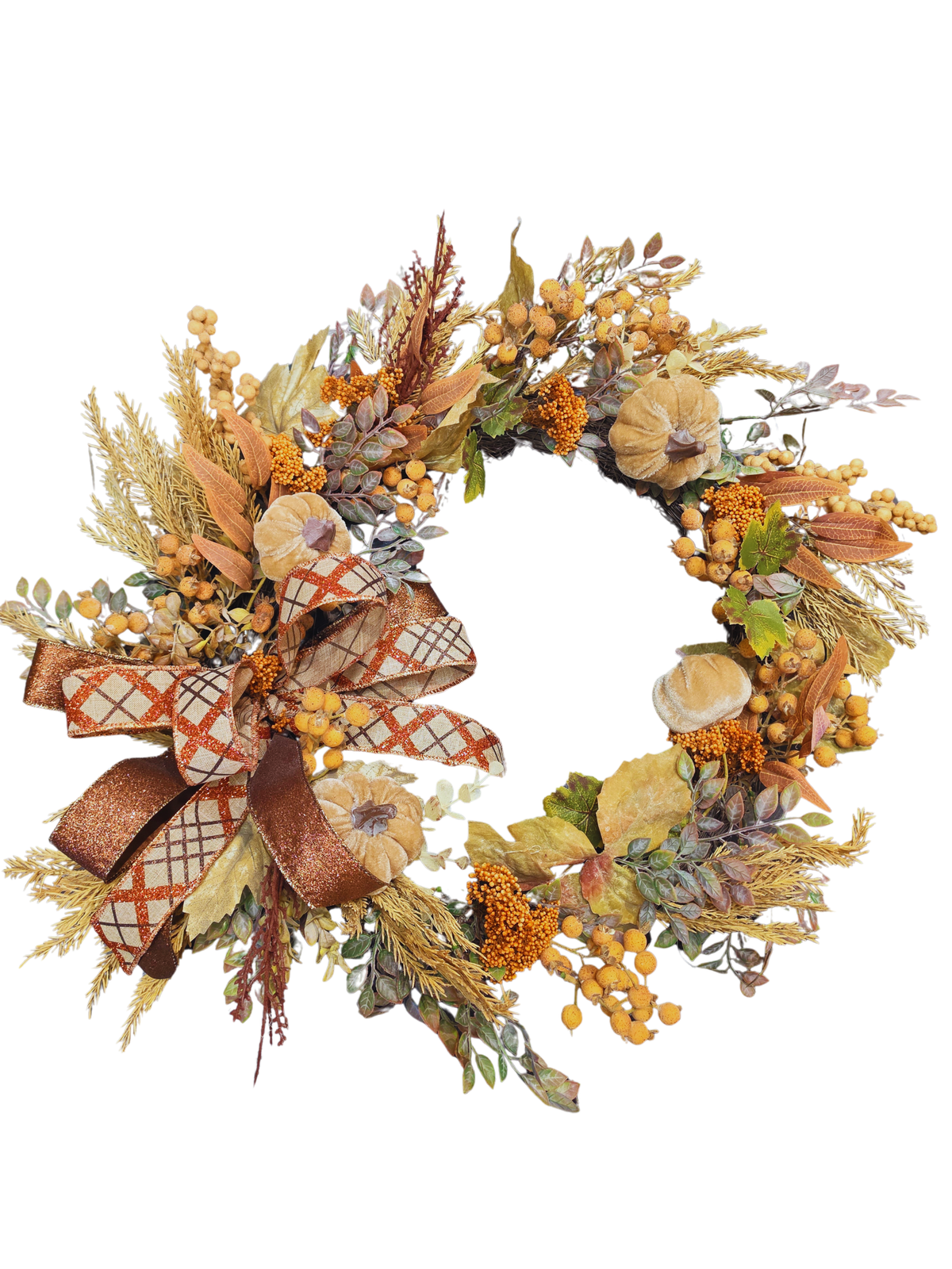Velvet Pumpkin Wreath ll with Glitter Bow *Store Pick Up Only*