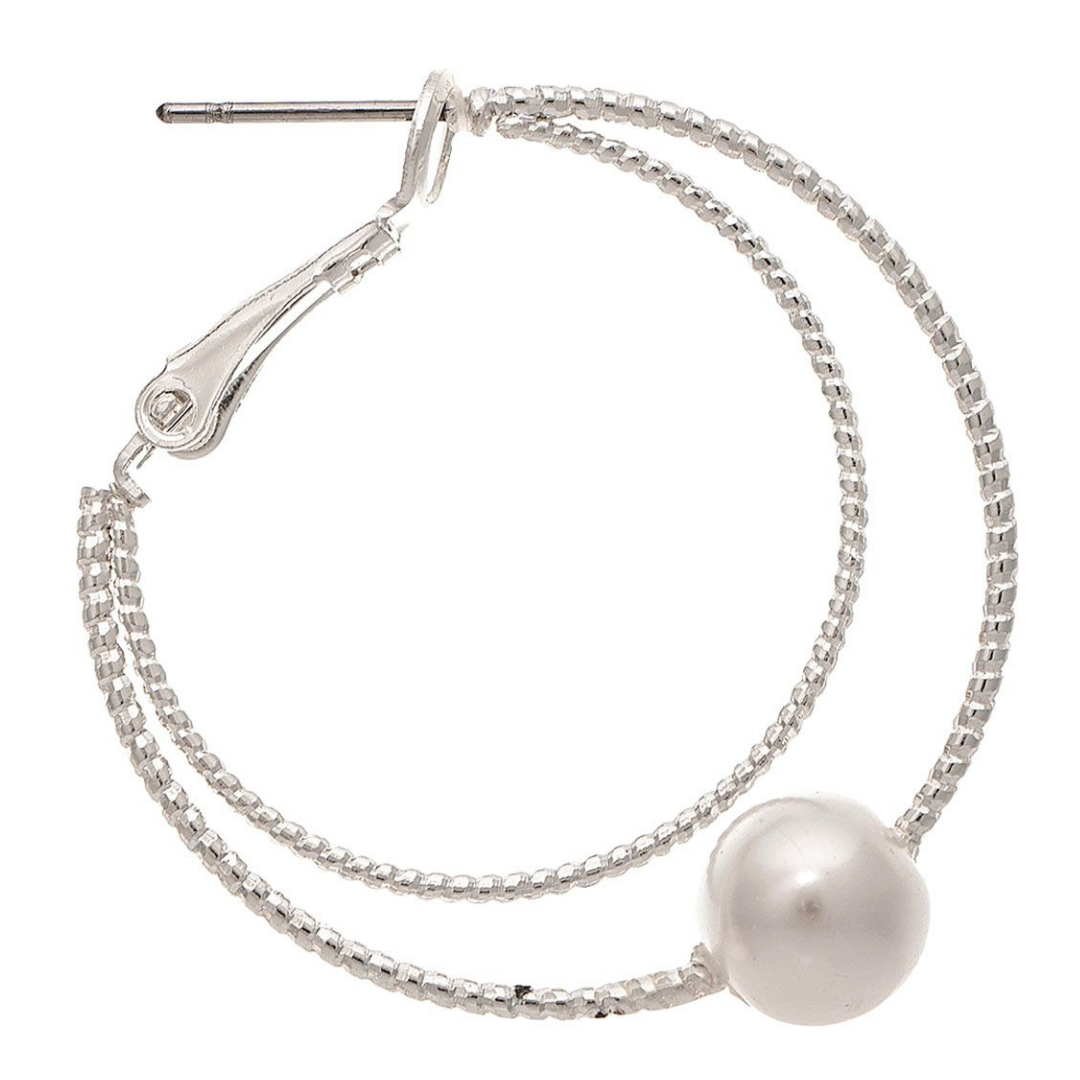 Silver Wire Hoop with Faux Pearl Earrings
