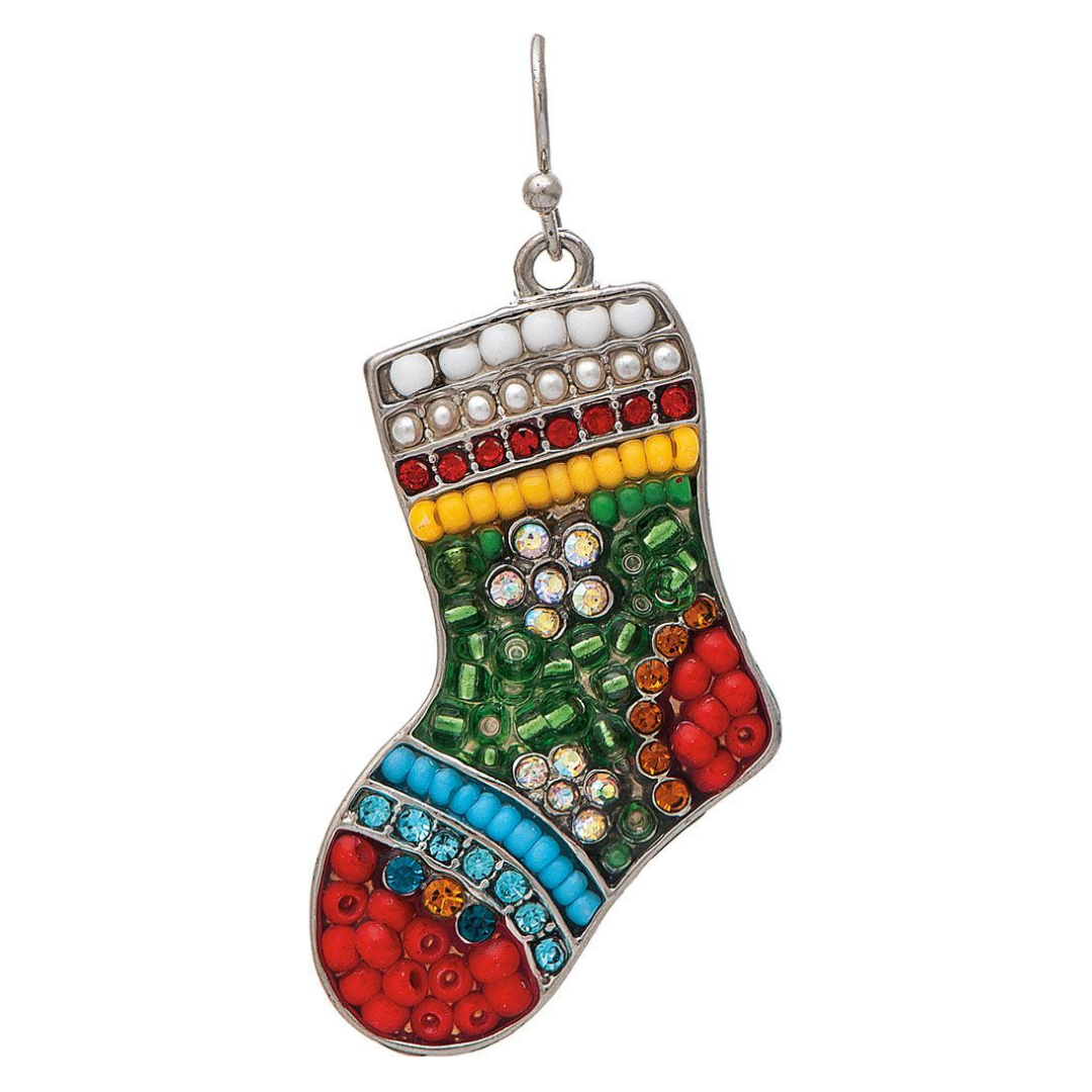 Silver Hand Beaded Stocking Earrings