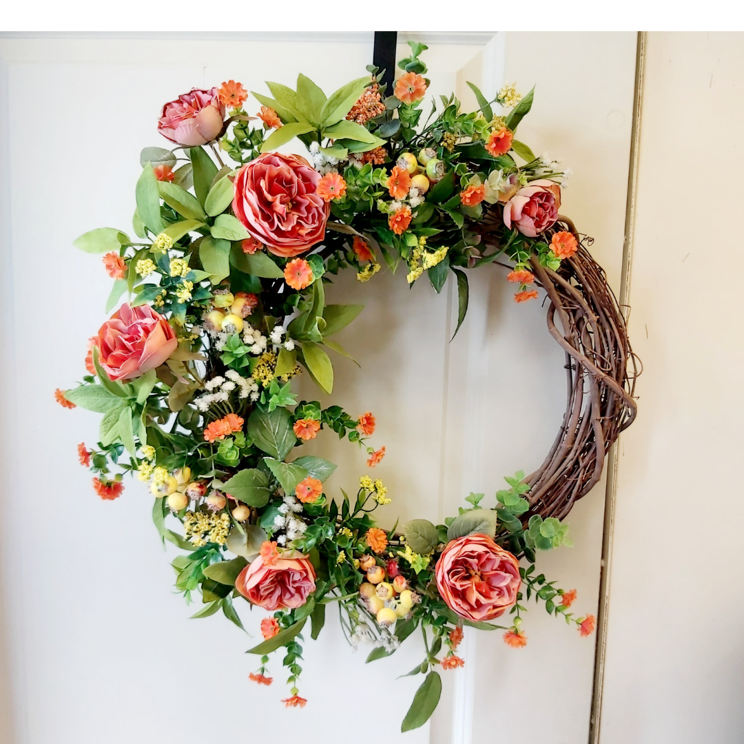 Spring Coral Orange and Green Wreath *Store Pick Up Only
