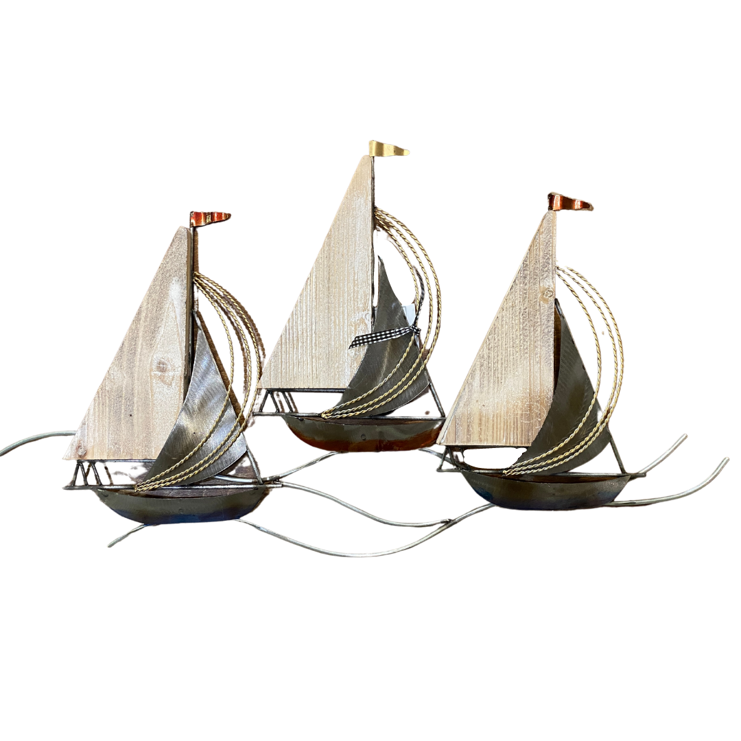 Metal and Wood Three Sailboats Wall Decor **Store Pickup Only**