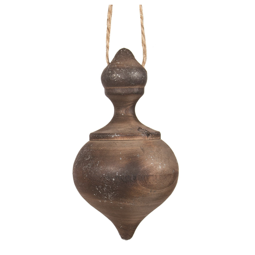 Brown Wood Mini Finial Ornament with Silver Foil (2 Styles)