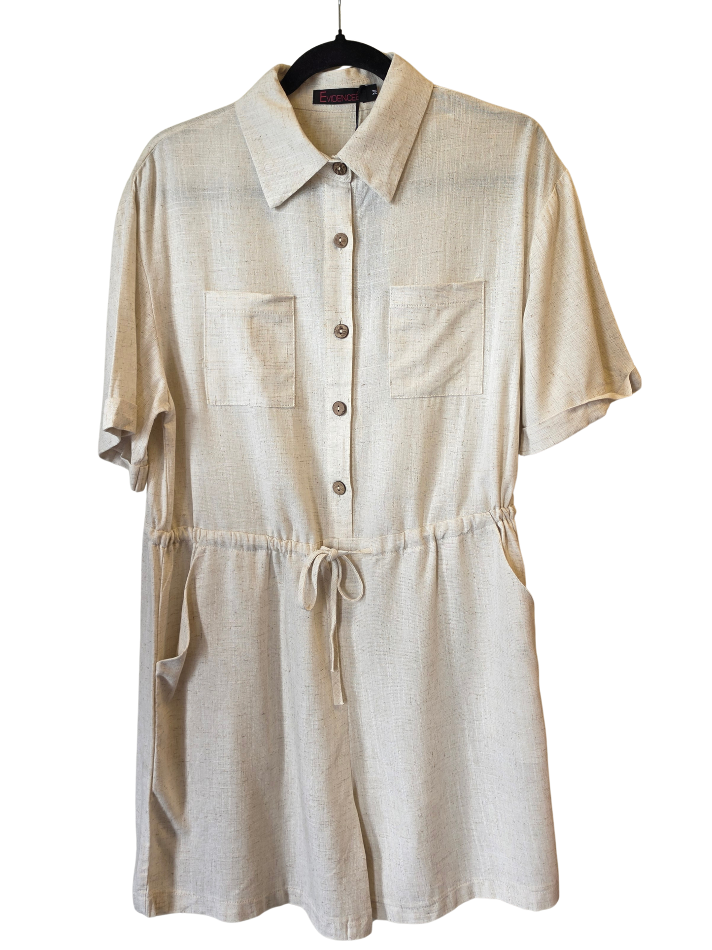 Beige Linen-Look Romper