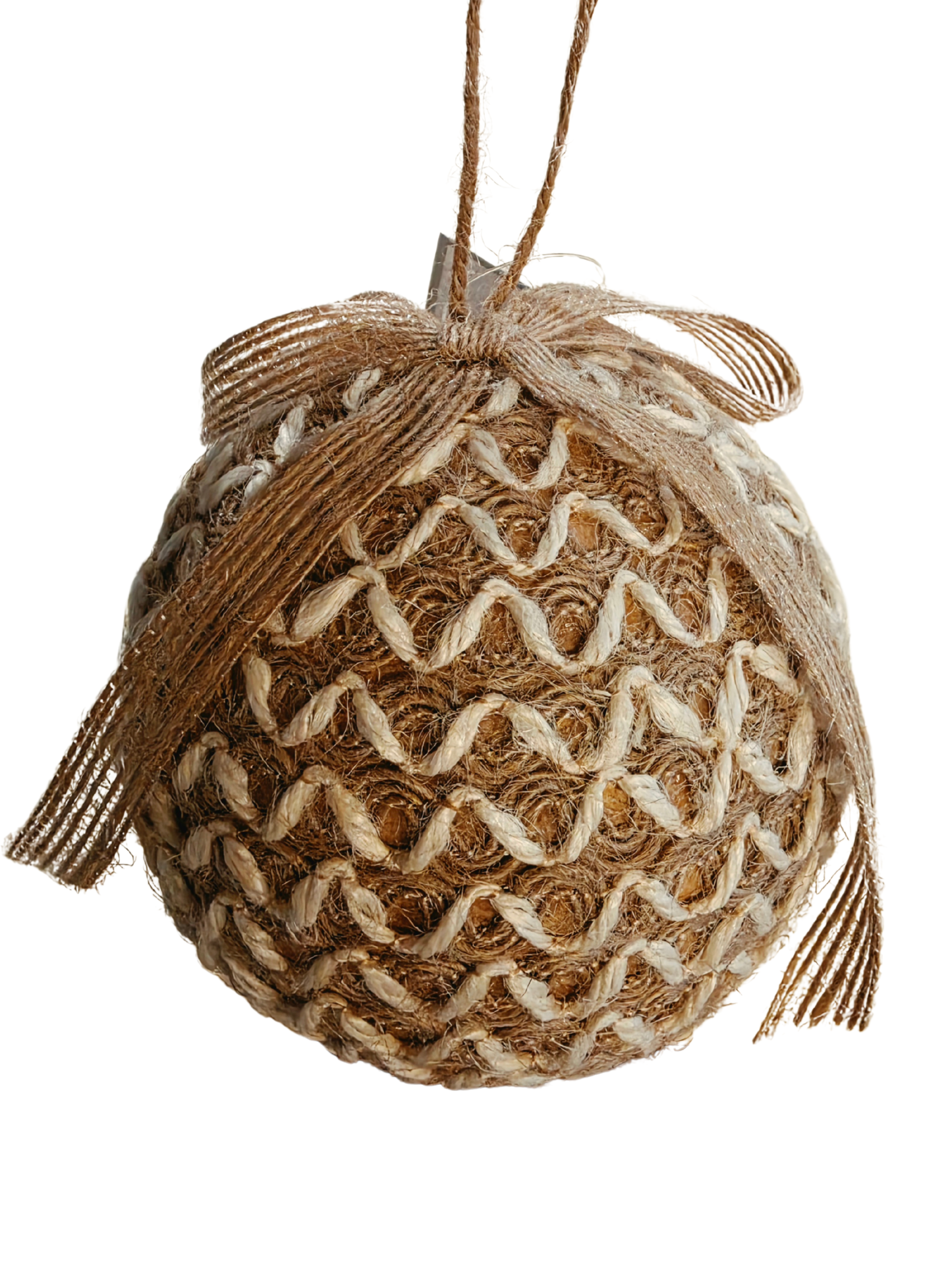 White Lace and Cord Ball Ornament - Medium