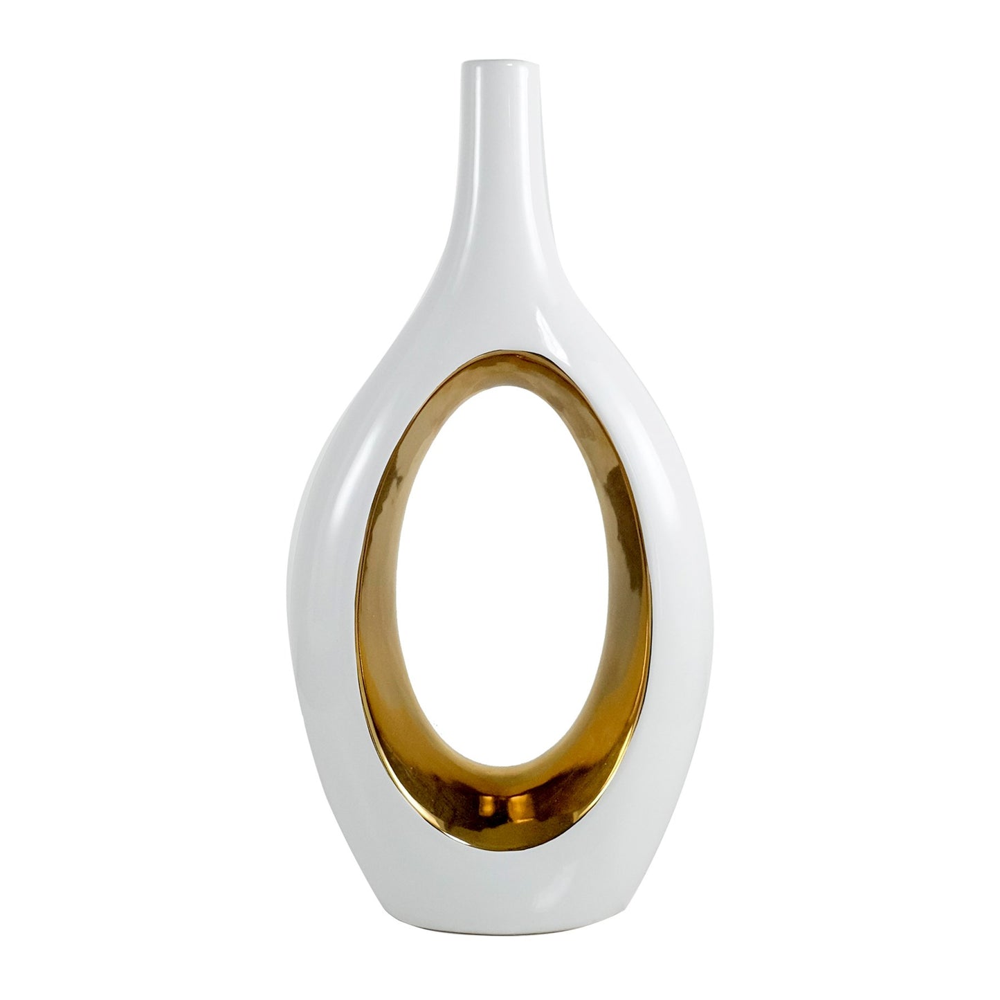 Narrow Neck White and Gold Vase