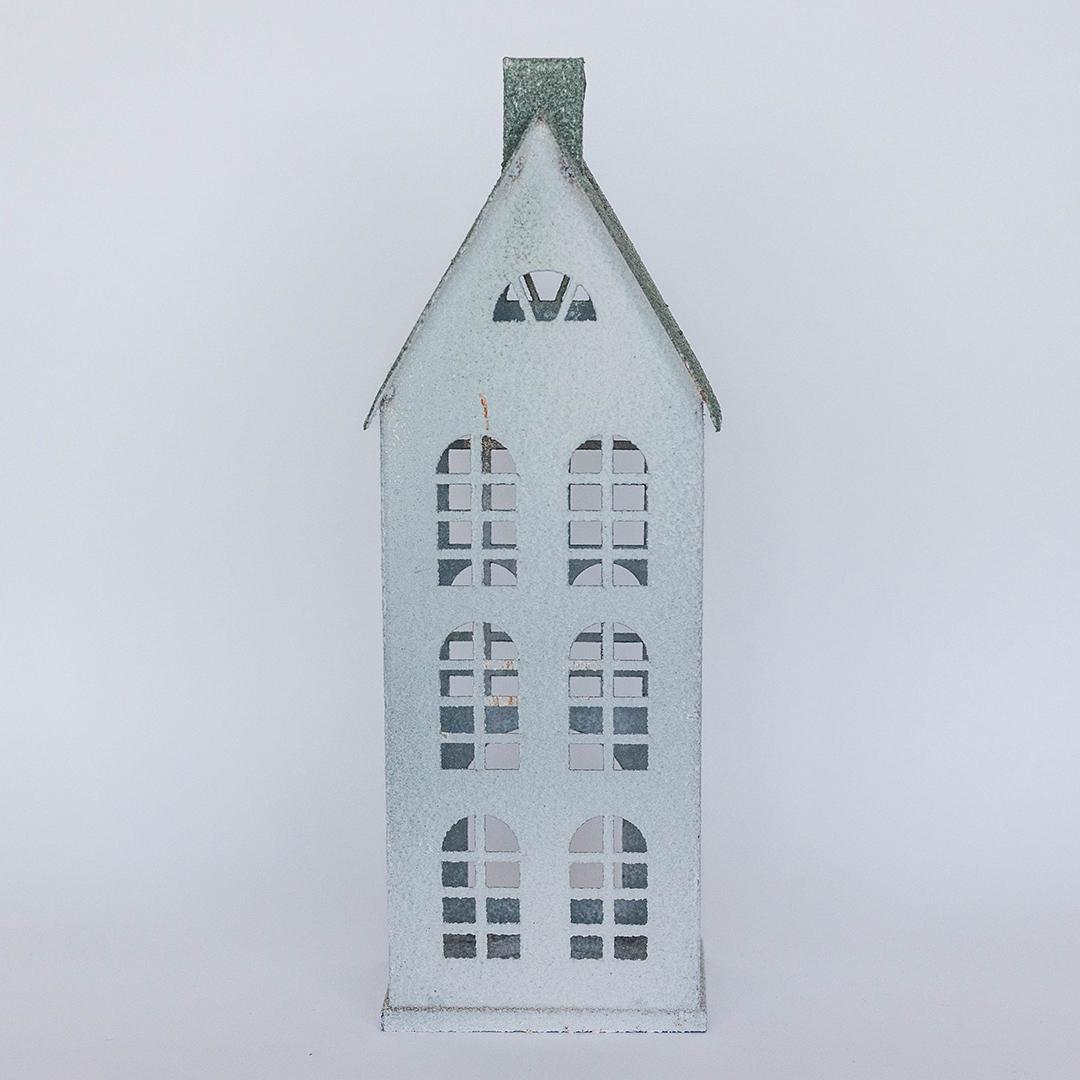 White Metal House with Candle Holder -Large