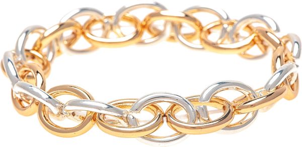 Rain - Two Tone Linked Ovals Stretch Bracelet