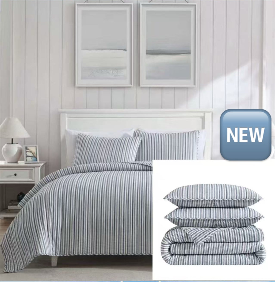 Admiral Navy Striped Quilt Set