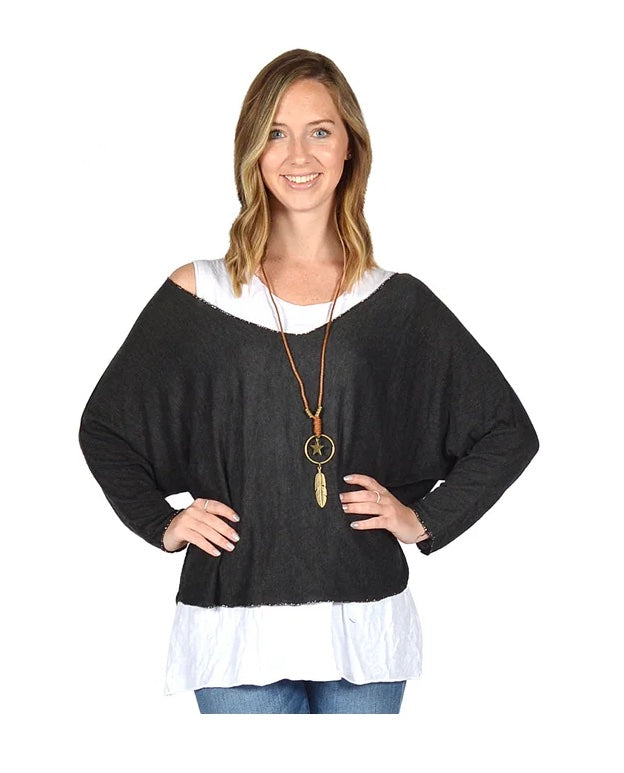 Black and White Two Piece Tunic with Necklace