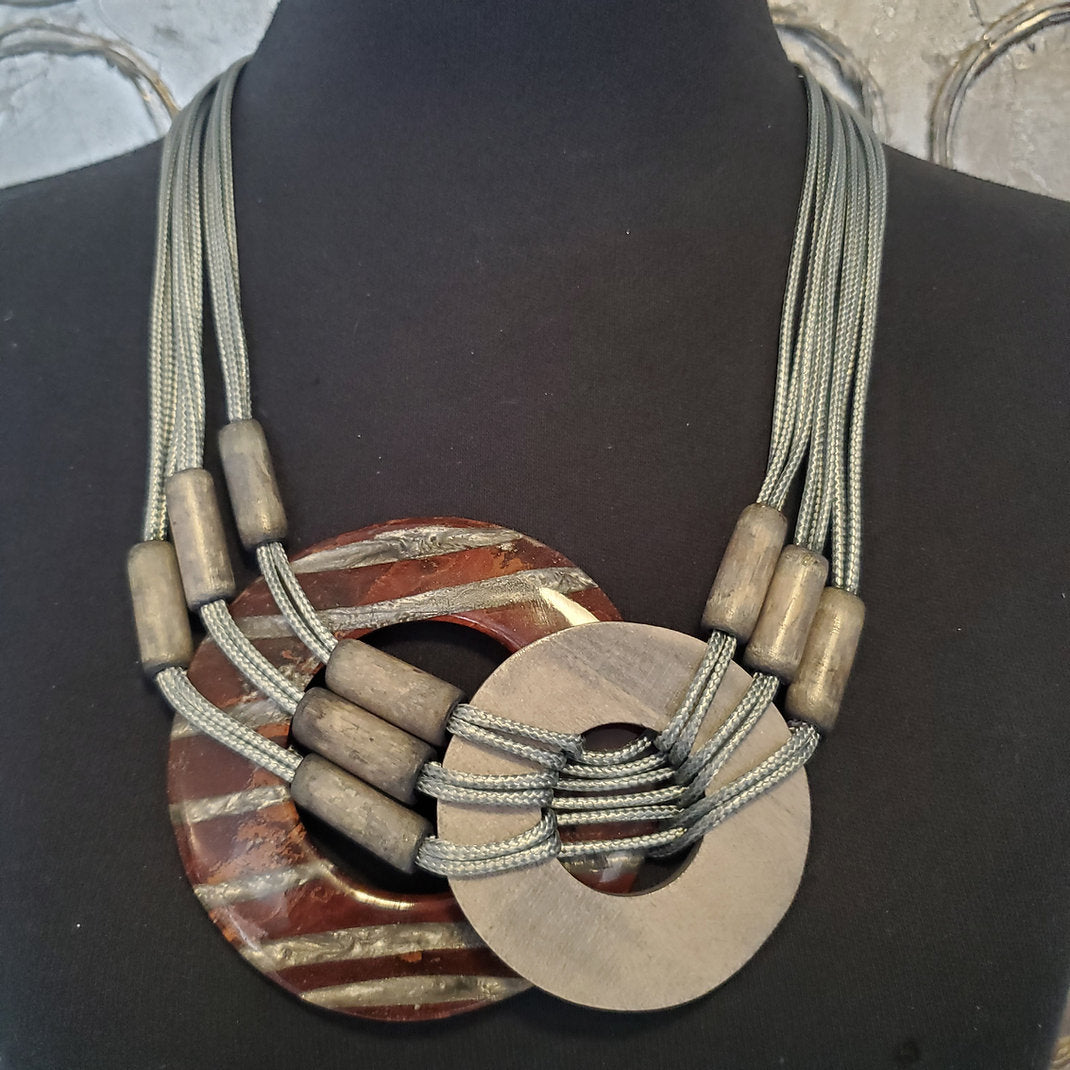 Brown with Grey Circular Necklace