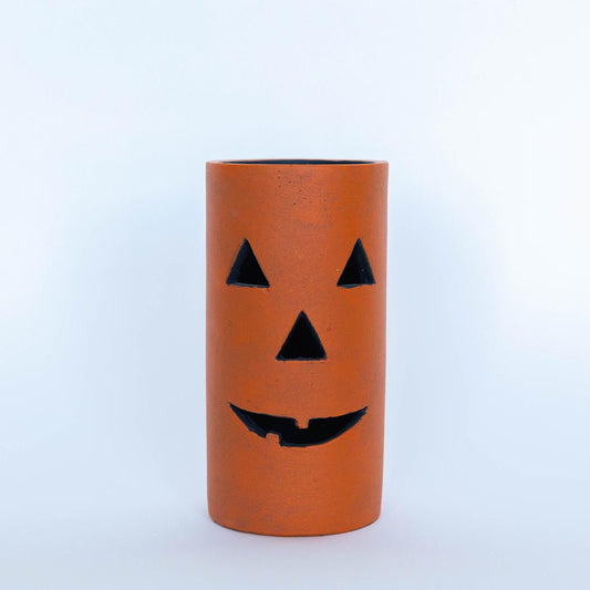 orange Cement Jack O'Lantern Candle Holder
