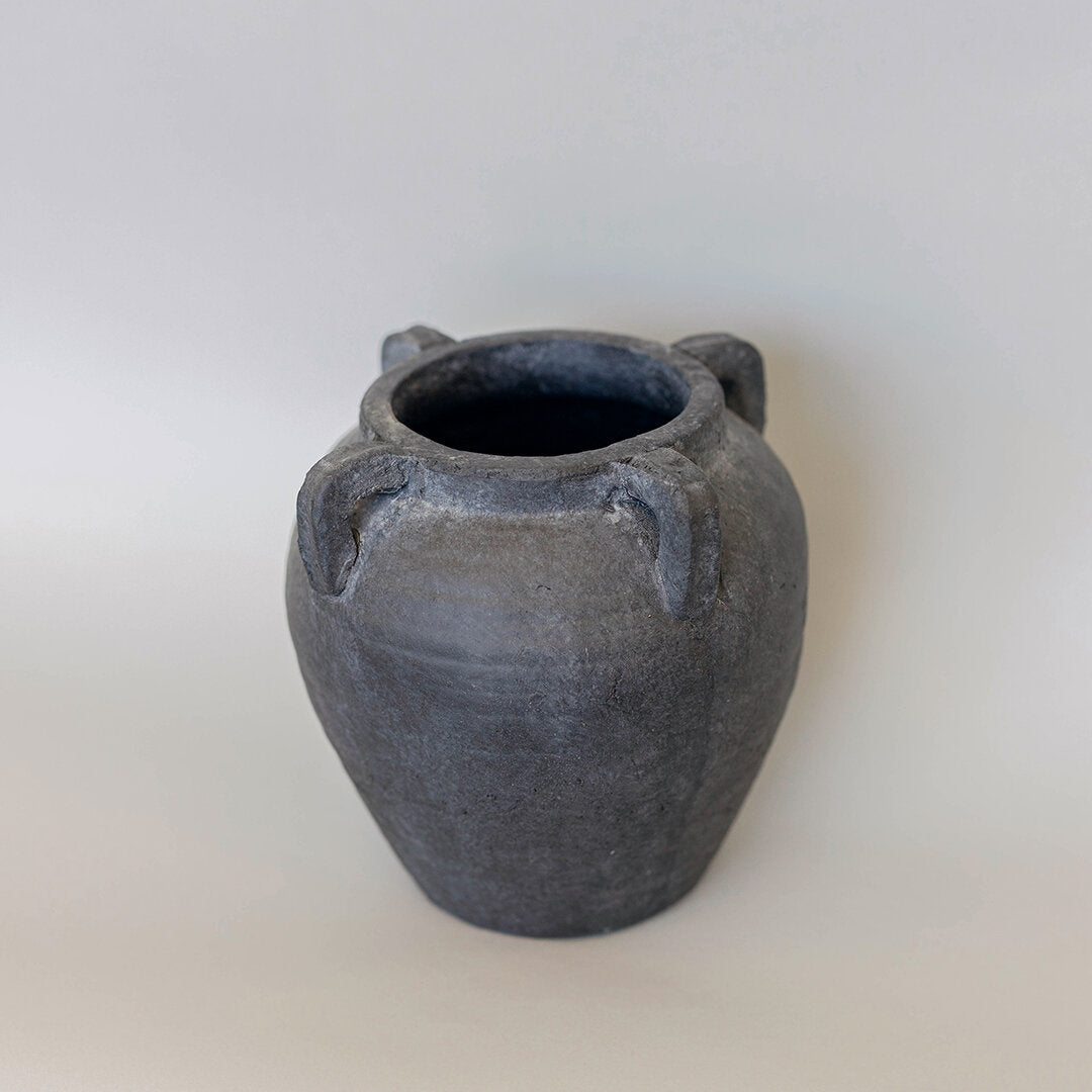 Charcoal Terracotta Vase with Handles