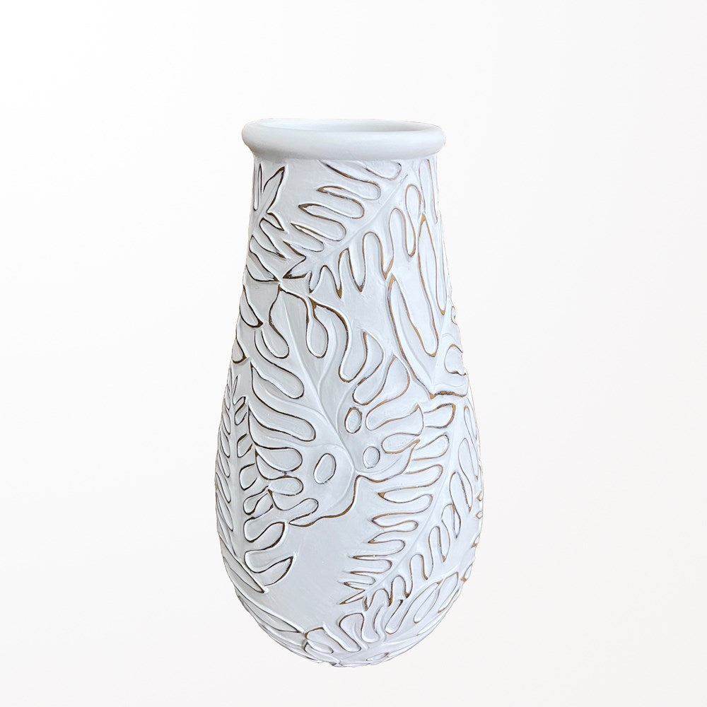 White and Natural Leaf Vase (2 Sizes) **Store Pickup Only**