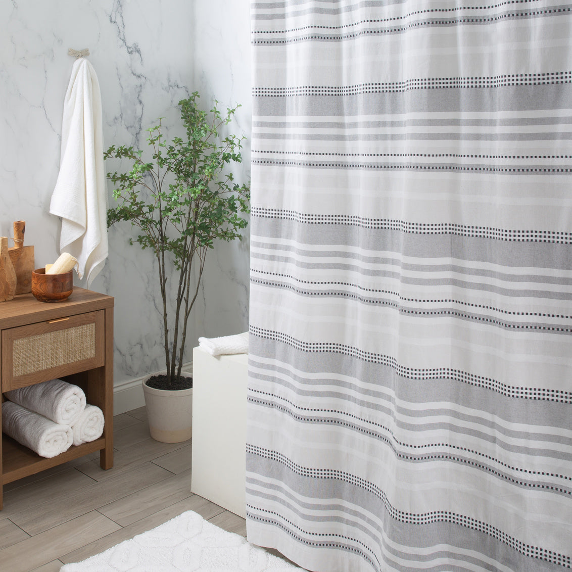 Dot and Stripe Cotton Shower Curtain