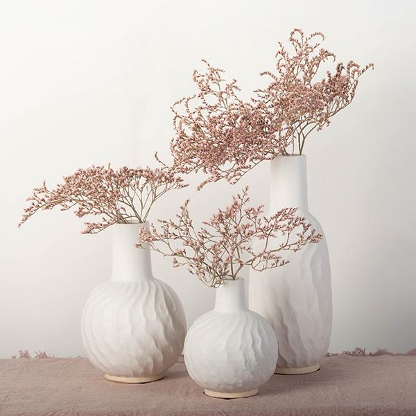 White Ceramic Vase with Embossed Wavy Lines