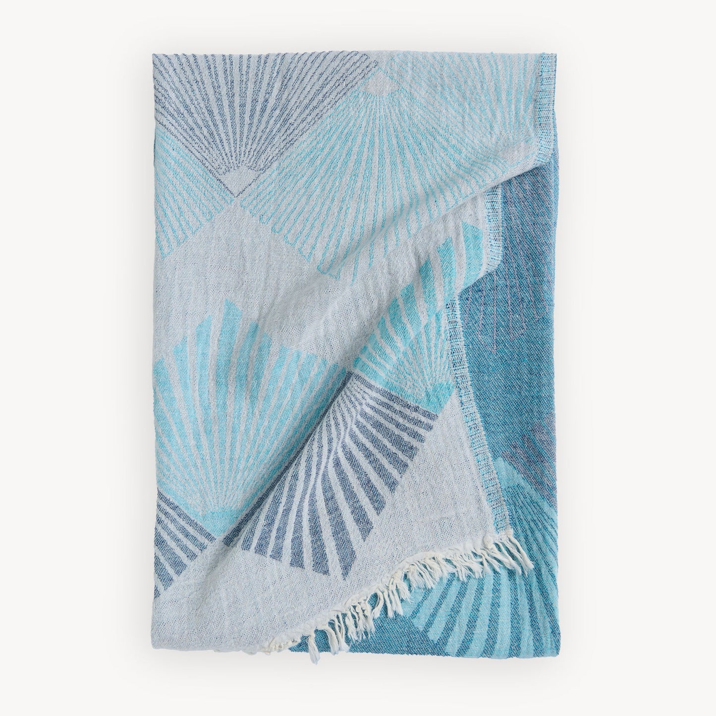 Turkish Towel Fan Motif Cerulean Blue