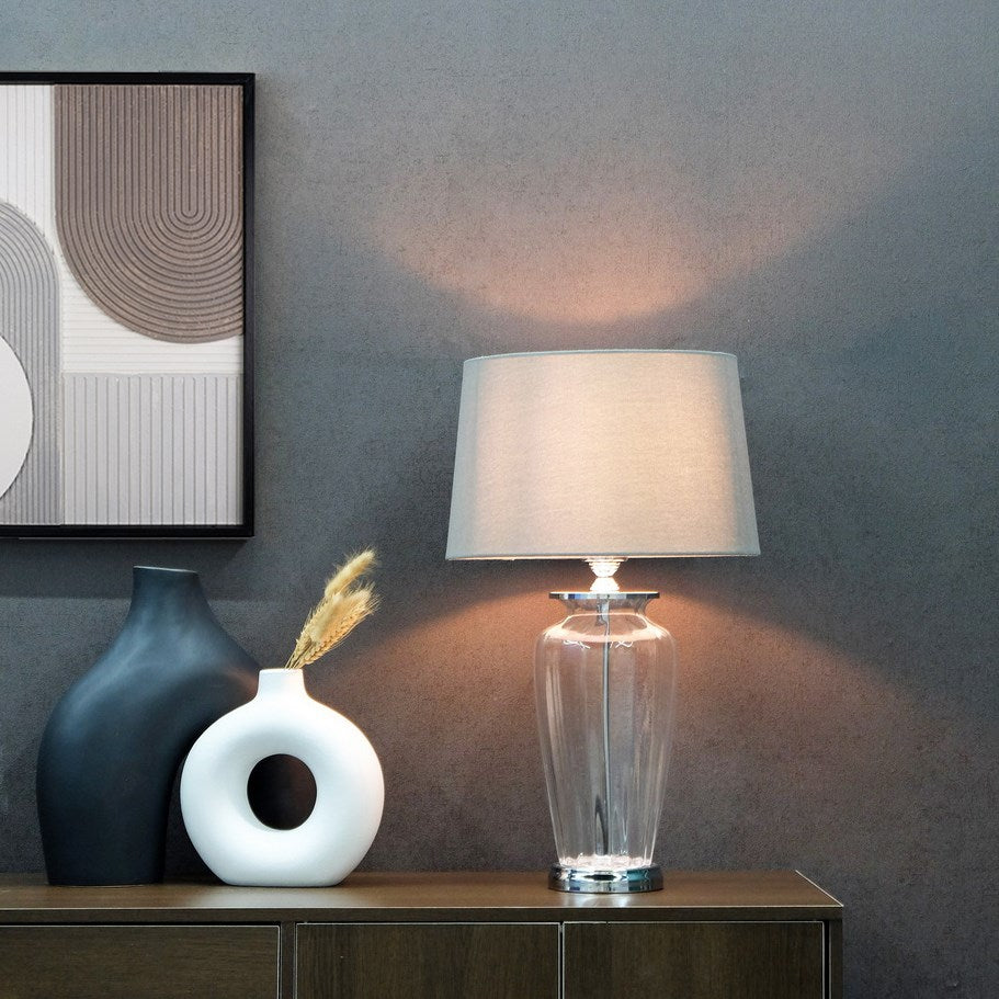 Glass Lamp with Dark Grey Shade ** Store Pick-up only