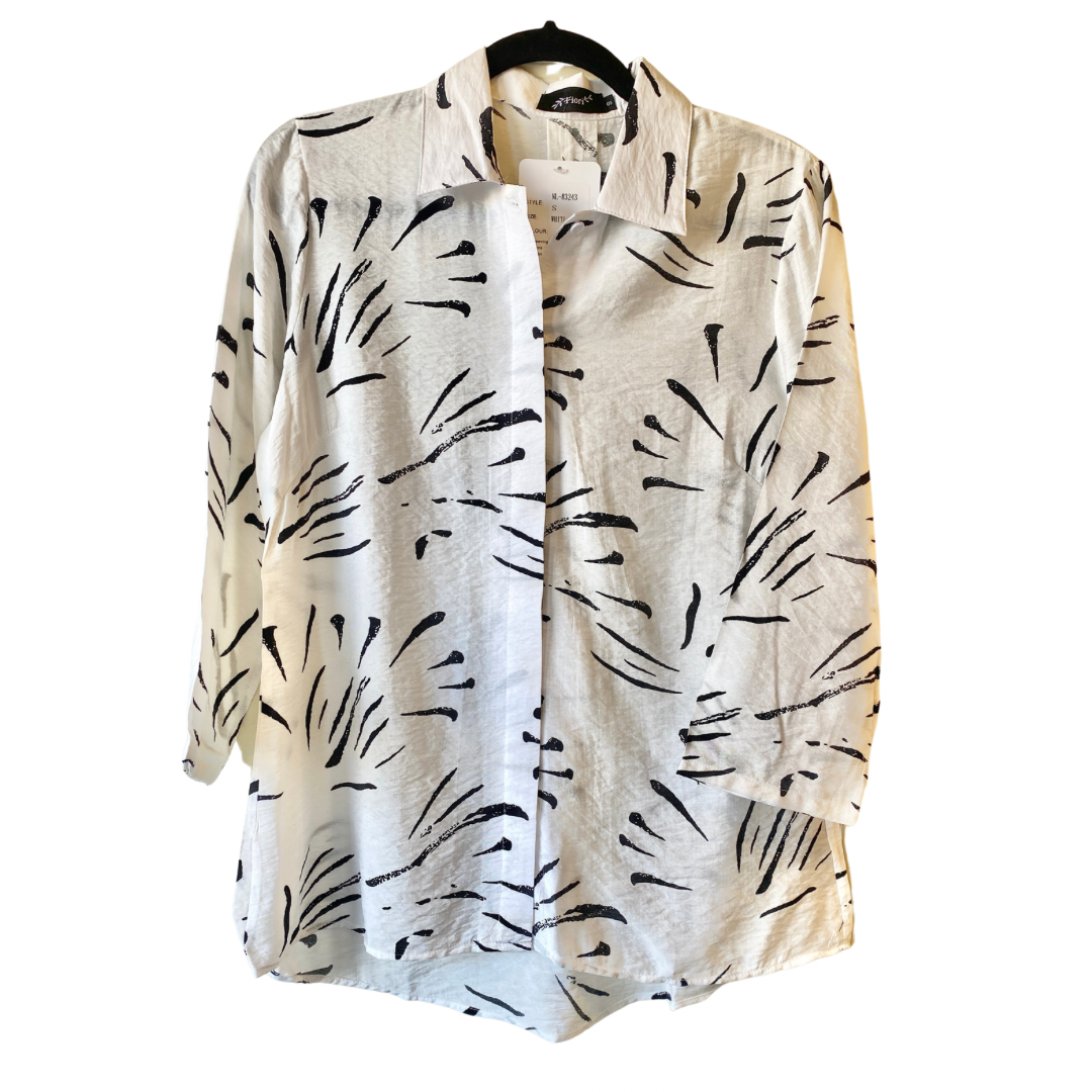 Printed Blouse White with Black