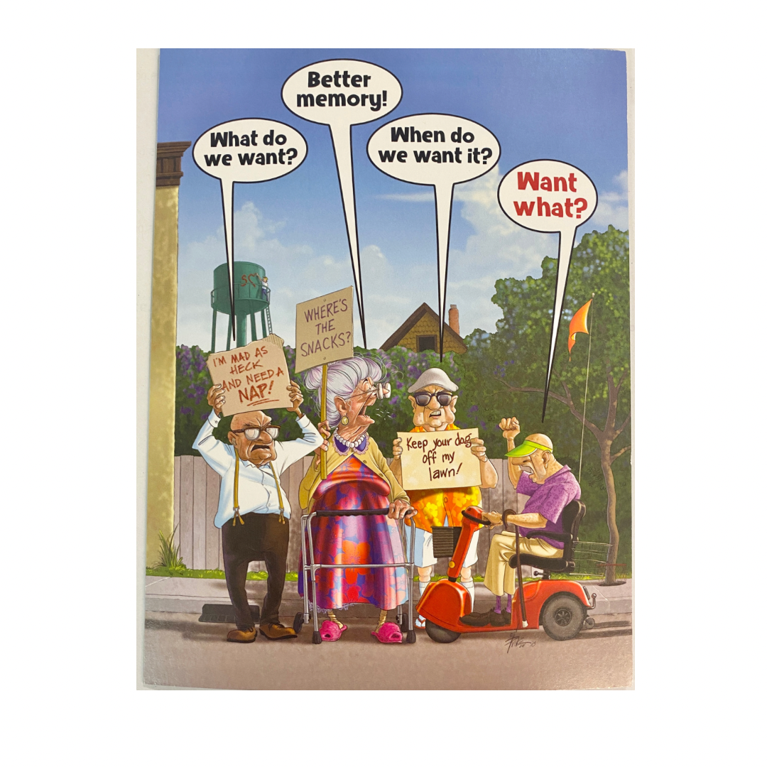 Four Seniors Holding Signs Birthday Card