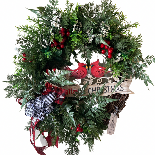 Wreath with Red Berries, Cardinal  **Pick Up Only