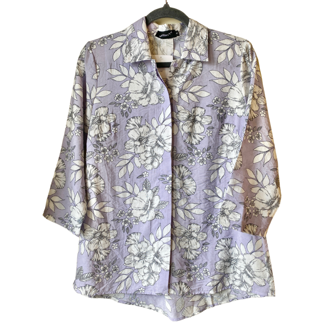 Printed Blouse Lilac with White Flowers