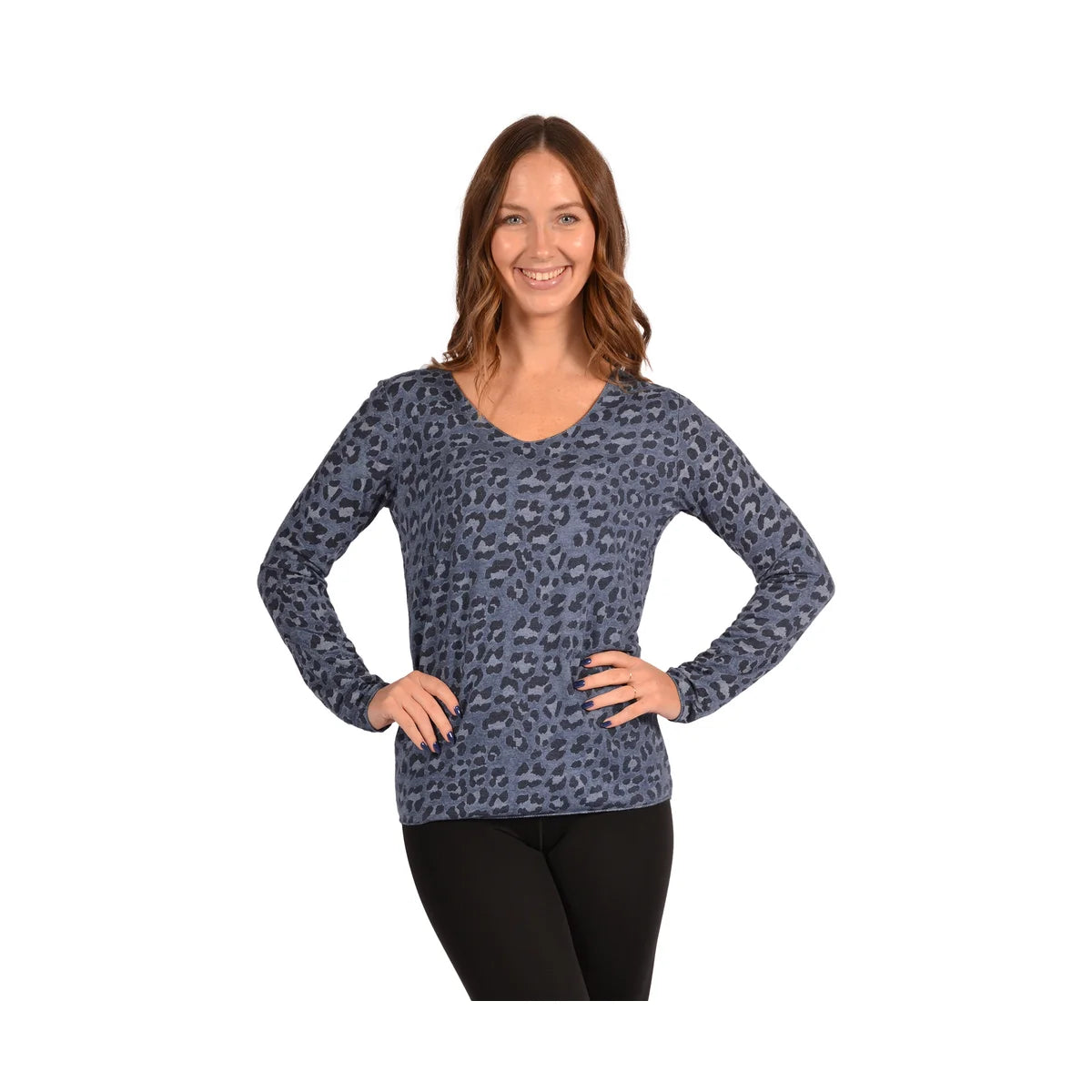 Blue Leopard Print Vneck Top