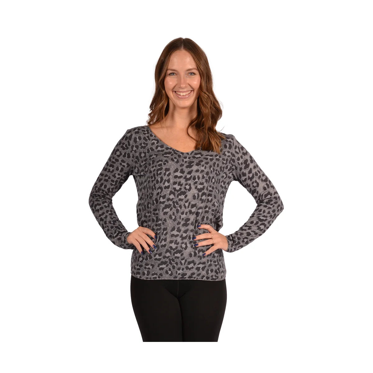 Grey Leopard Print Vneck Top