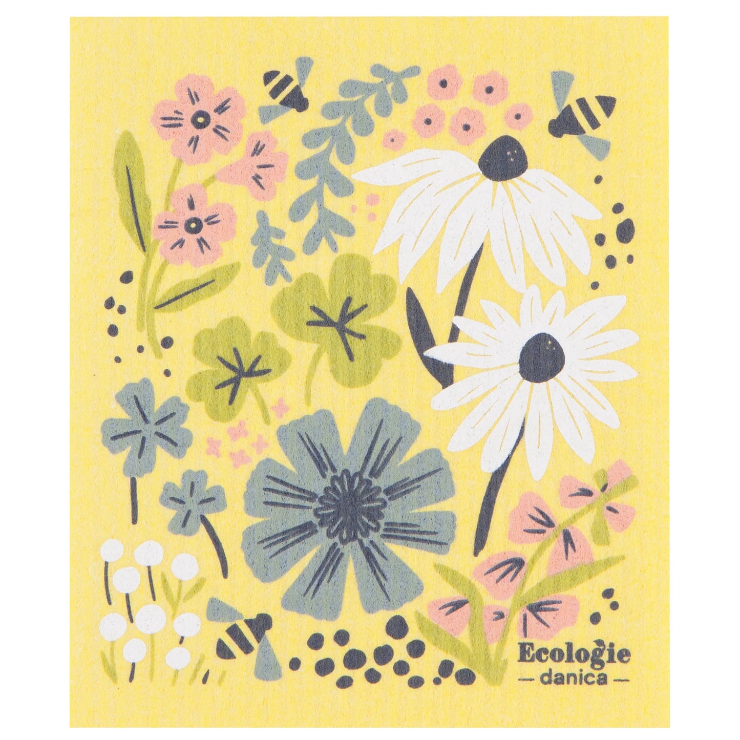 Bees & Blossoms (Yellow) - Swedish Dishcloth