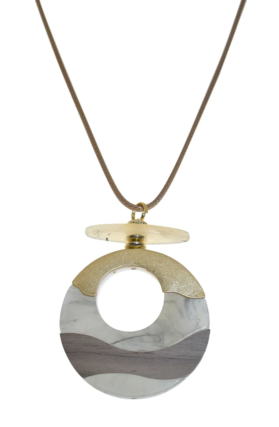Grey and Wood Circle Necklace