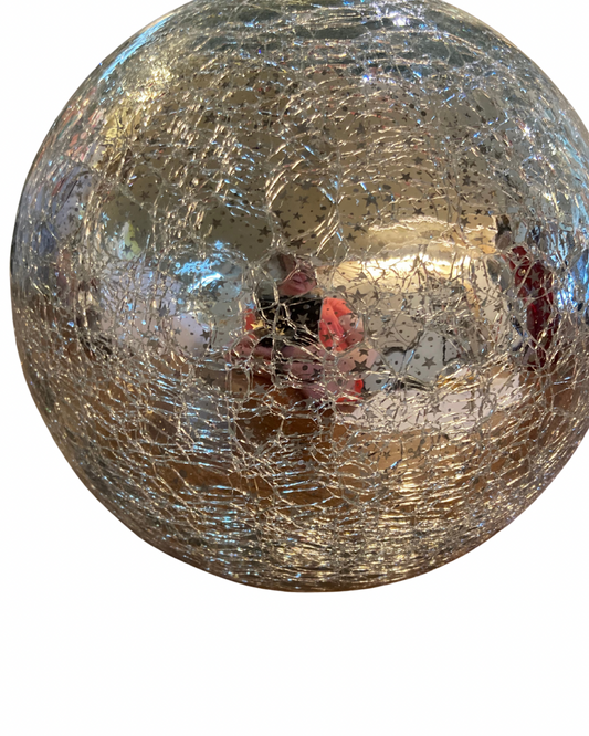 Silver Crackle Sphere with LED Stars - 6"