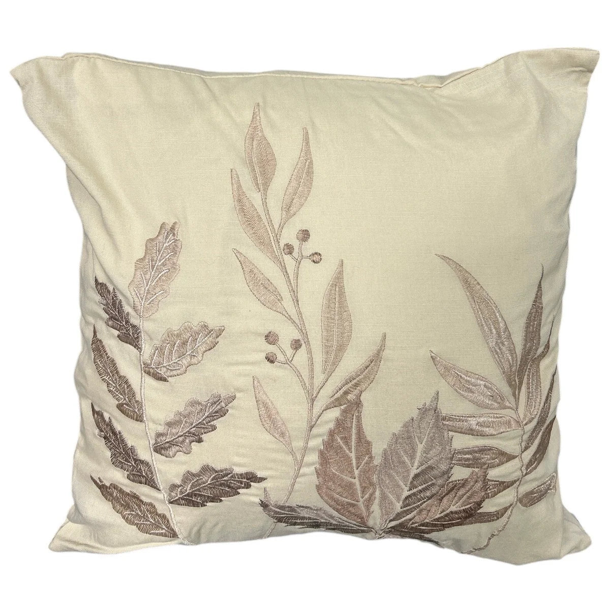 Off White Cotton linen Cushion Leaves - Square