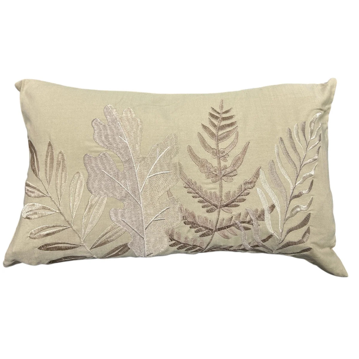 Off White Cotton linen Cushion Leaves - Rectangle
