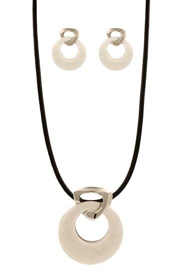 Necklace Set - Rhodium with Stone Resin - Camel