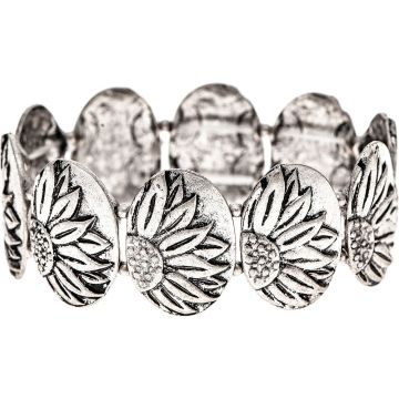 Rain - Silver Sunflower Oval Bracelet