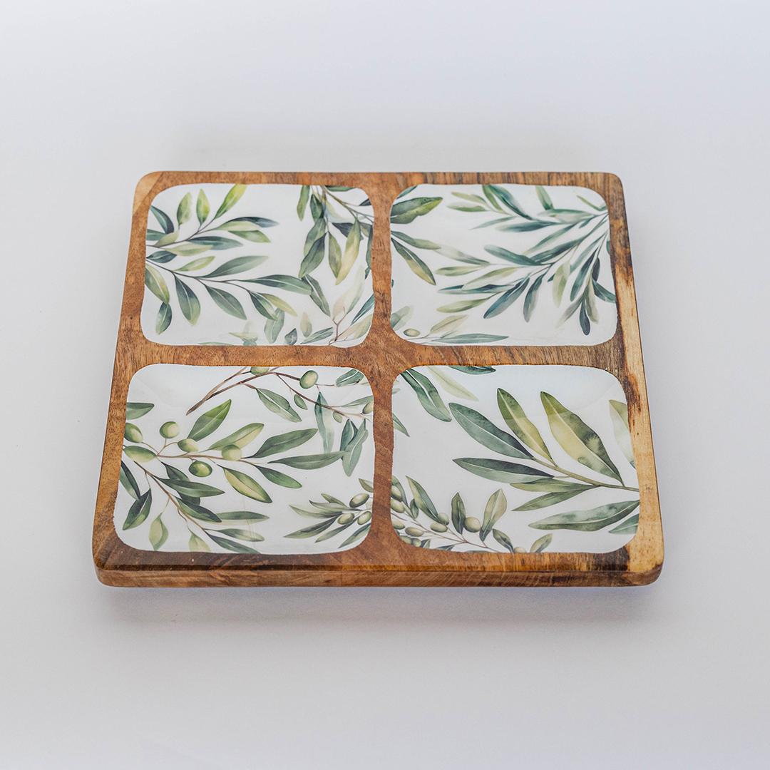 Wooden Square Olive Dish with Sections