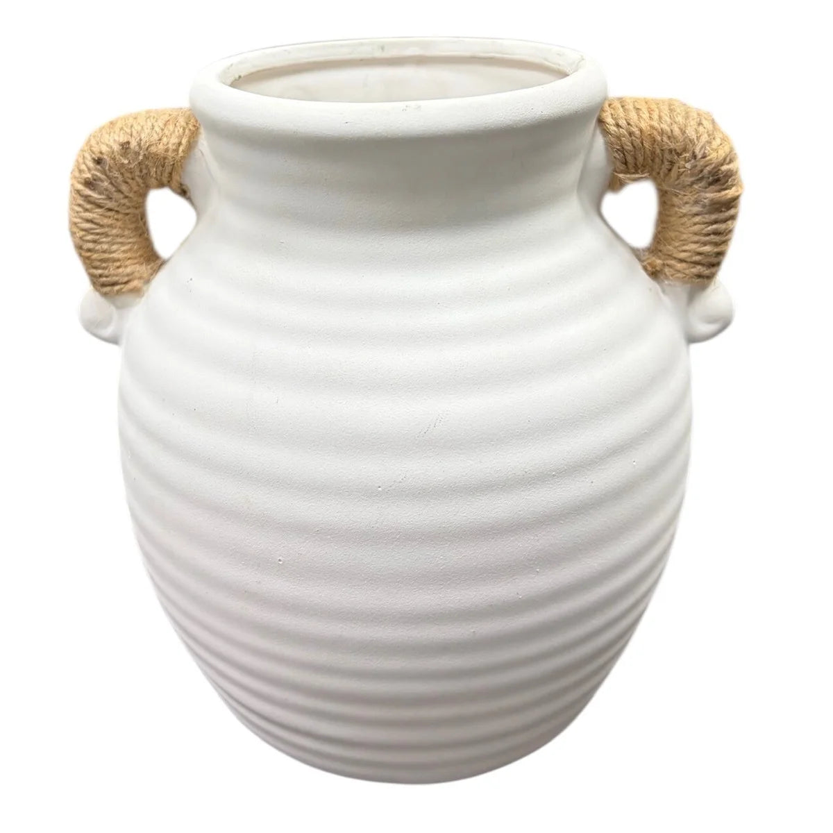 White Ceramic Vase with Rope Handles (2 Sizes) *store pick-up only