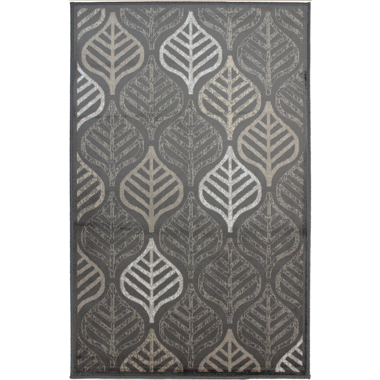 Dark 2x4' Washable Low Pile Rug with Leaf Print