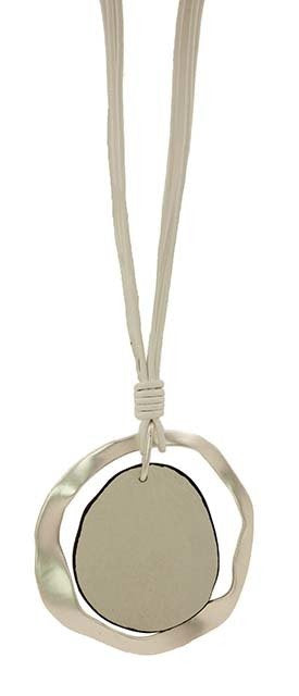 Long White & Silver with Leather Necklace