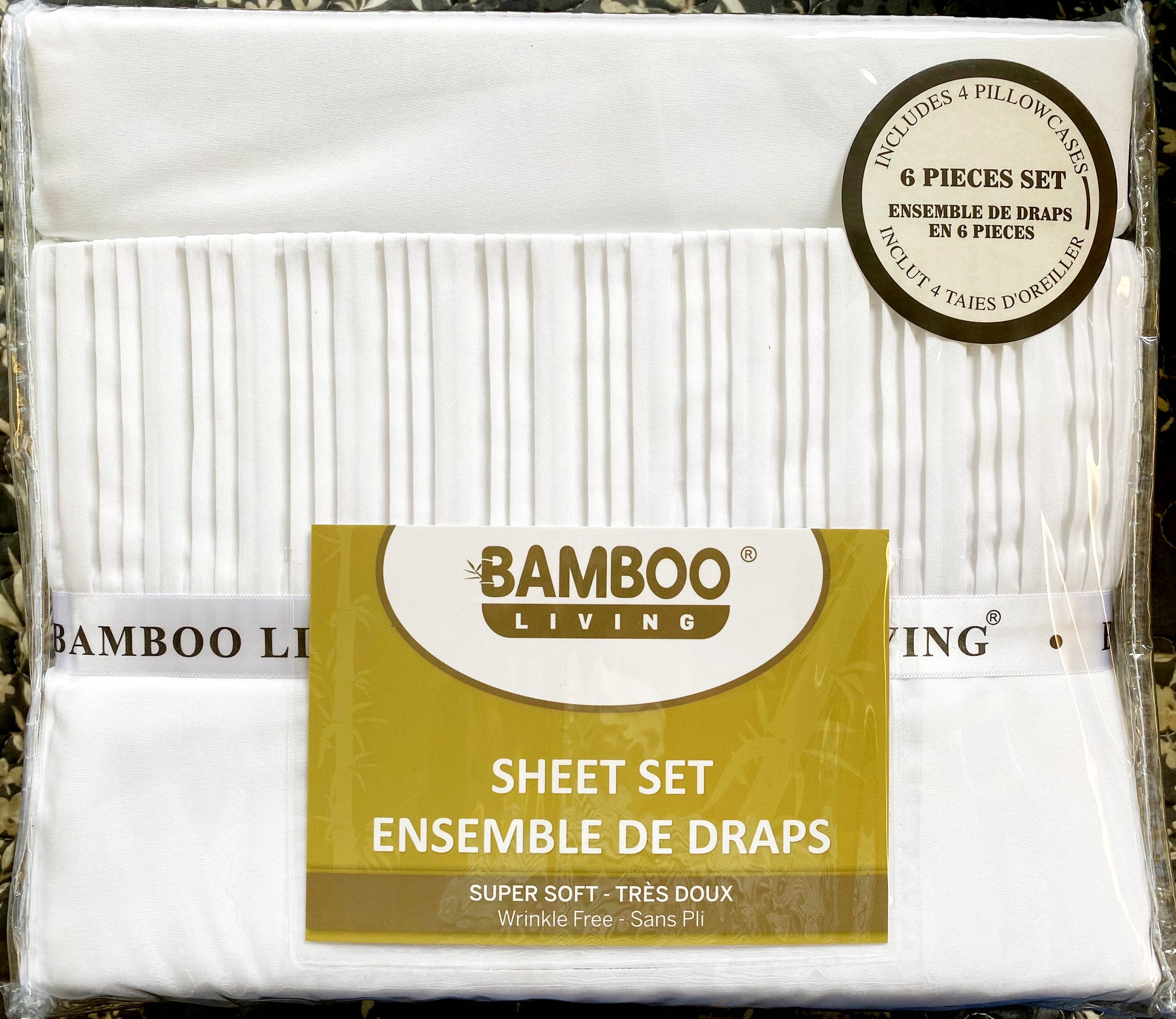 Queen White Bamboo Sheet Set with Four Pillow Cases