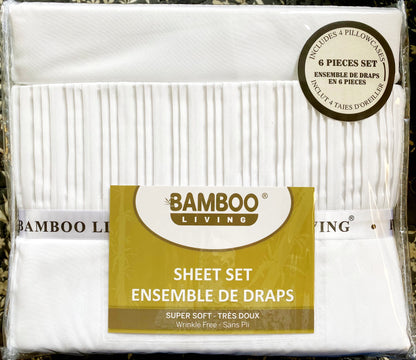 Queen White Bamboo Sheet Set with Four Pillow Cases 