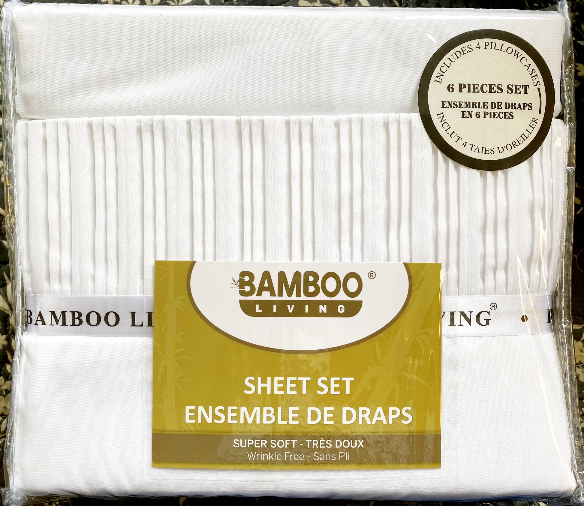 Full/Double White Bamboo Sheet Set with Four Pillow Cases