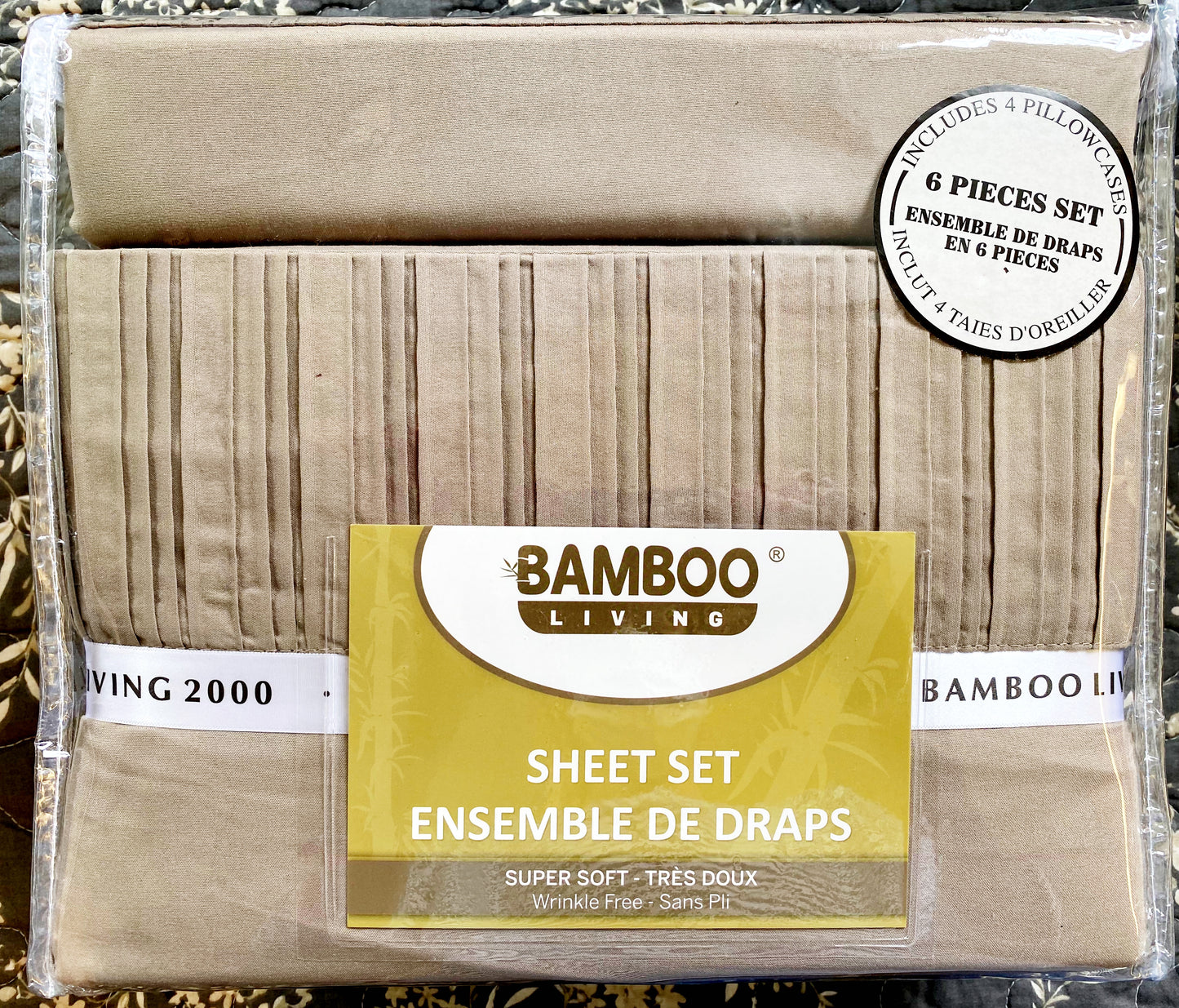 Queen Taupe Bamboo Sheet Set with Four Pillow Cases