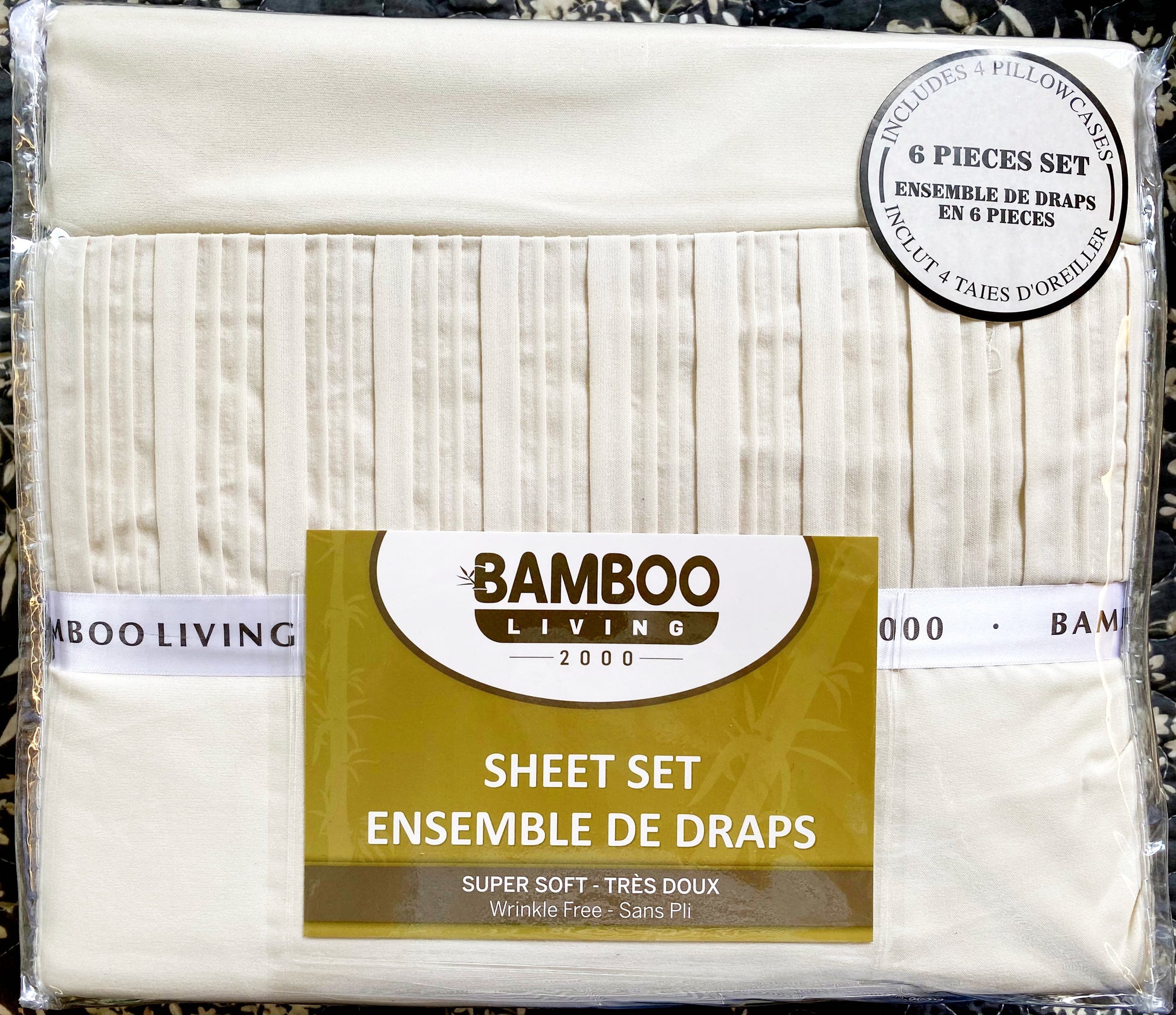 Double/Full Cream Bamboo Sheet Set with Four Pillow Cases