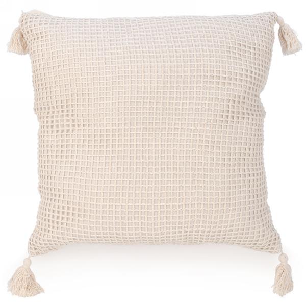 Beige Net Cushion with Tassels 17"