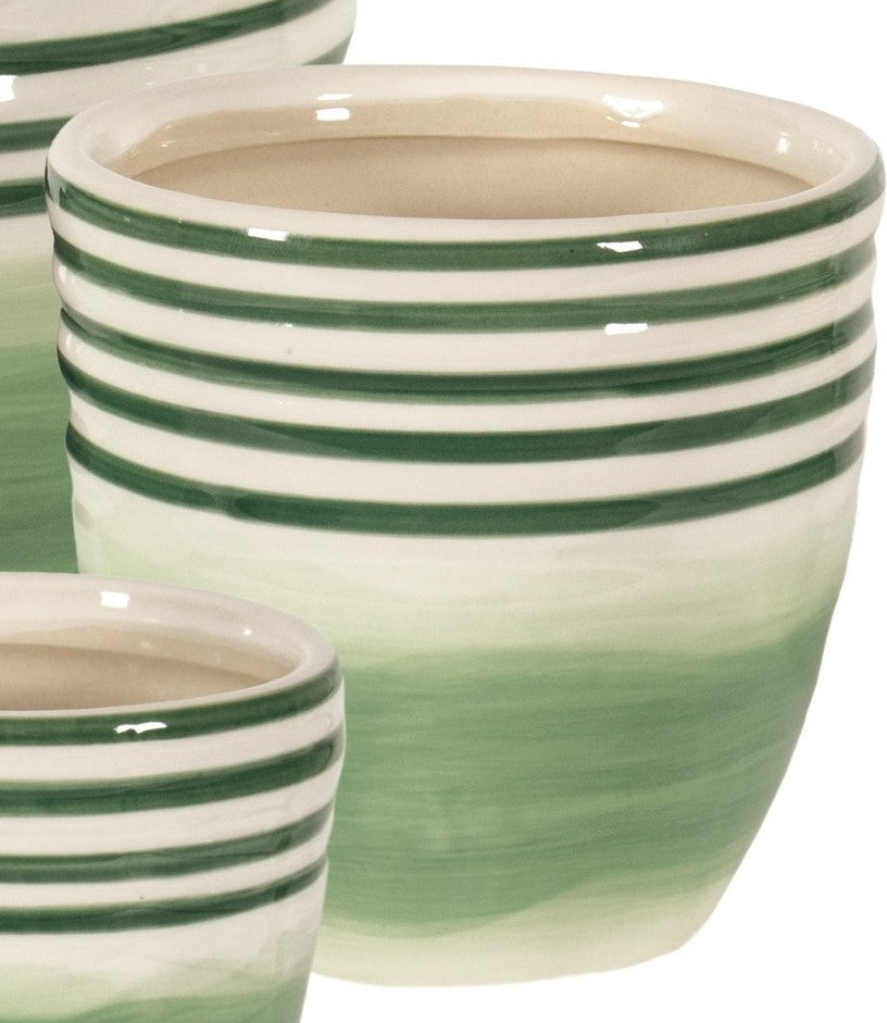Green and Cream Pot - Three Sizes